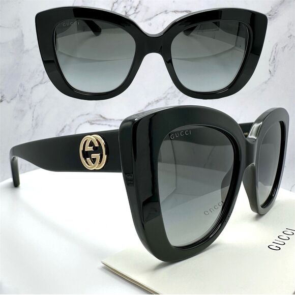 New GUCCI Sunglasses Black Gold Cat Eye Square Gradient Lens Womens - Picture 2 of 16
